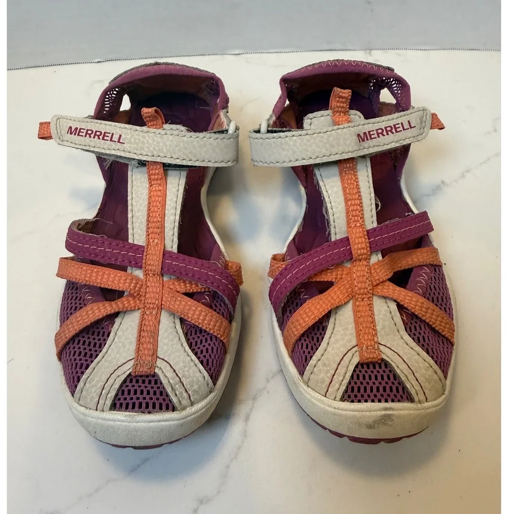 Merrell Hydro Kids Sandals Pink Orange White Leather Mesh Size 13M